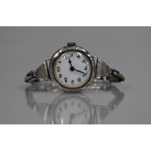 8 - An Early 20th Century Silver Trench Style Watch on a Continental Silver Expanding Bracelet, White En... 