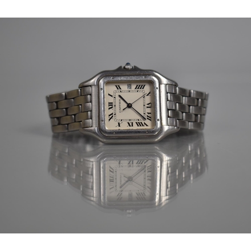 2 - A Cartier Panthère 1300 Wristwatch in Stainless Steel, Ivory Dial with Date View and Roman Numerals,... 