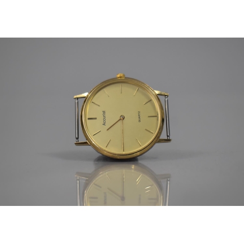 10 - A 9ct Gold Gents Accurist Wrist Watch, Champagne Dial with Baton Markers, Face 33cms Diameter with J... 