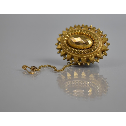 32 - A Victorian Yellow Metal Mourning Brooch in The Etruscan Style Comprising Hearts and Central Faceted... 