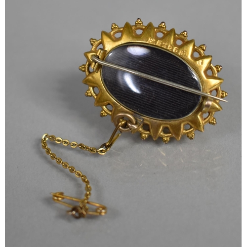 32 - A Victorian Yellow Metal Mourning Brooch in The Etruscan Style Comprising Hearts and Central Faceted... 