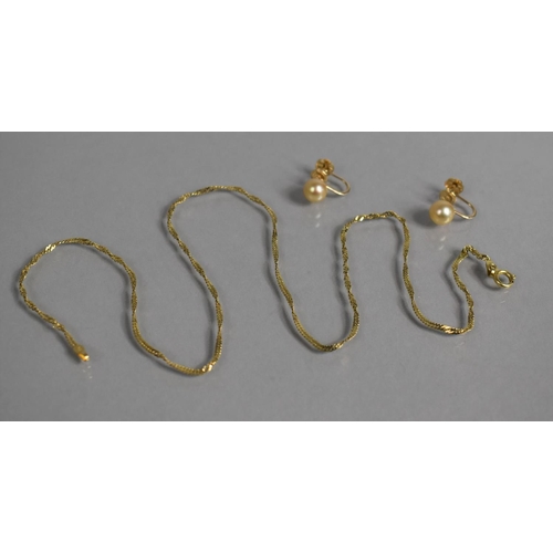 35 - A Pair of 14ct Gold Screw Back Pearl Earrings, together with a 14ct Gold Necklace, 4.1gms