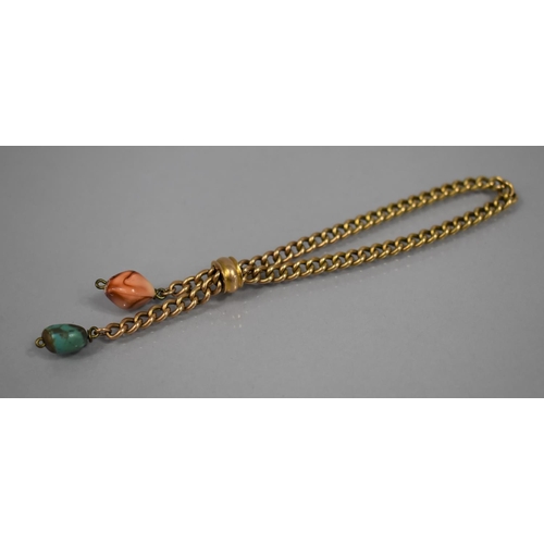 46 - A Victorian 15ct Gold Adjustable Sliding Curb Chain Bracelet, 22cms Long, Original Turquoise Bead St... 