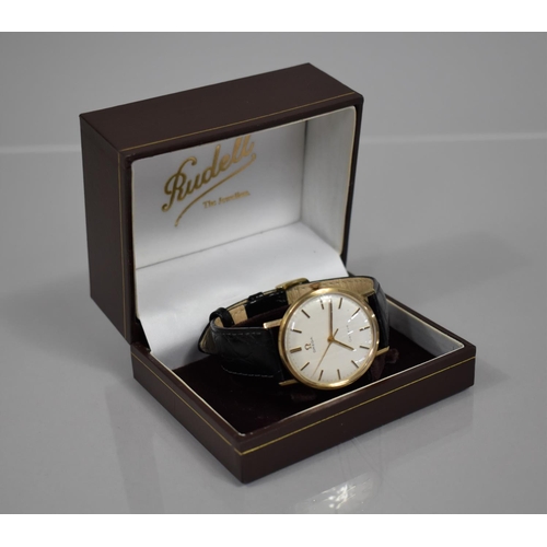 19 - An Omega Genève Wrist Watch, Champagne Dial with Gold Coloured Hands and Baton Hours Indicators, Fac... 