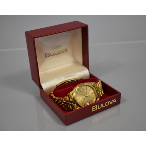 21 - A Gents Bulova Super Seville Calendar Quartz Gold Plated Wrist Watch, Model 8694101, Gold Tone Dial ... 