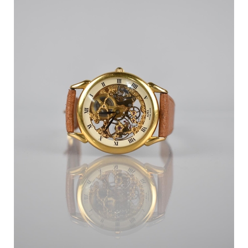 7 - A Vintage Alfex Gold Plated Skeleton Manual Wrist Watch, Face Showing Gilt Metal Interior Mechanism,... 