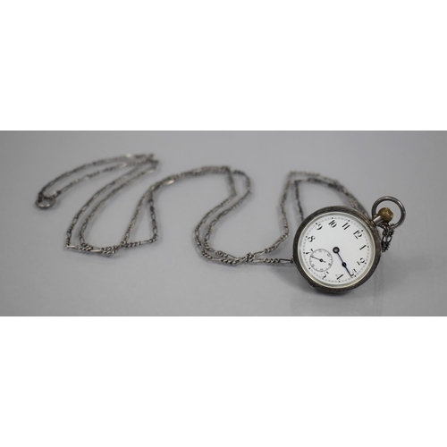 24 - A Ladies Silver Pocket Watch, White Enamel Face with Arabic Numerals and Subsidiary Seconds Indicato... 