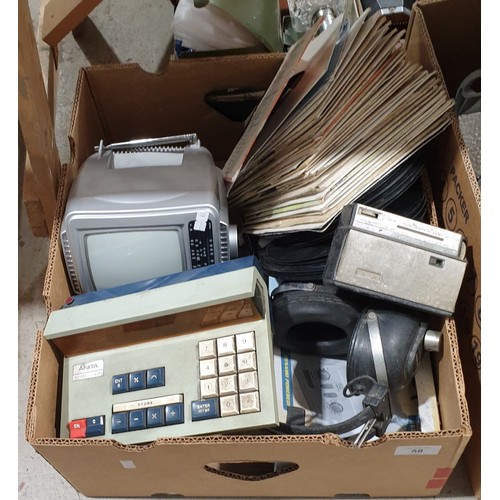 58 - A box including a vintage Nixie calculator A/F.