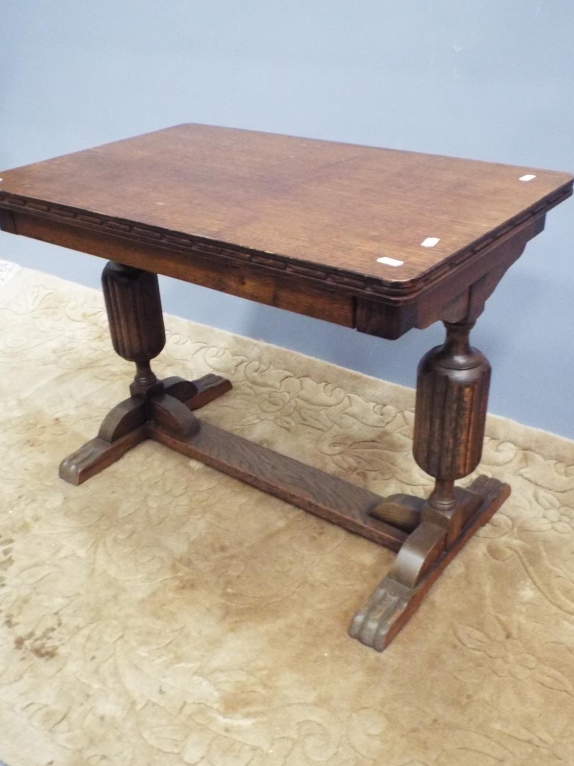 Lovely small oak table of high quality. H21 X W28 X D18 inches