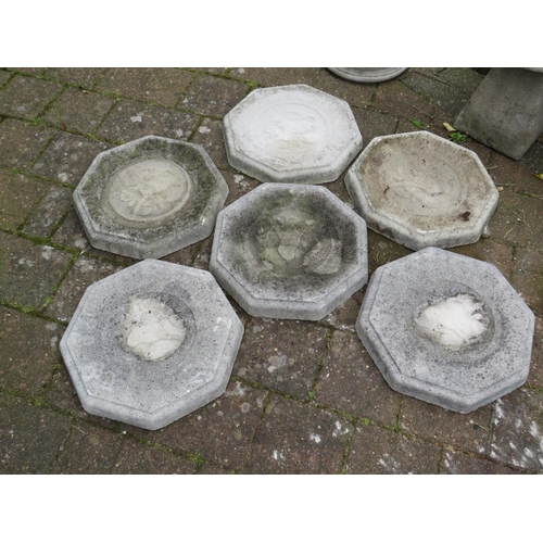 Six, Concrete Octagonal stepping stones each with Impressed images of a bird plus four thicker octag
