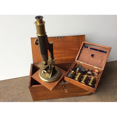 ANTIQUE MICROSCOPE IN WOODEN BOX