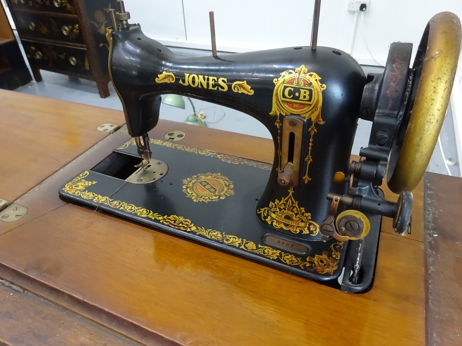 Vintage Jones sewing machine with table