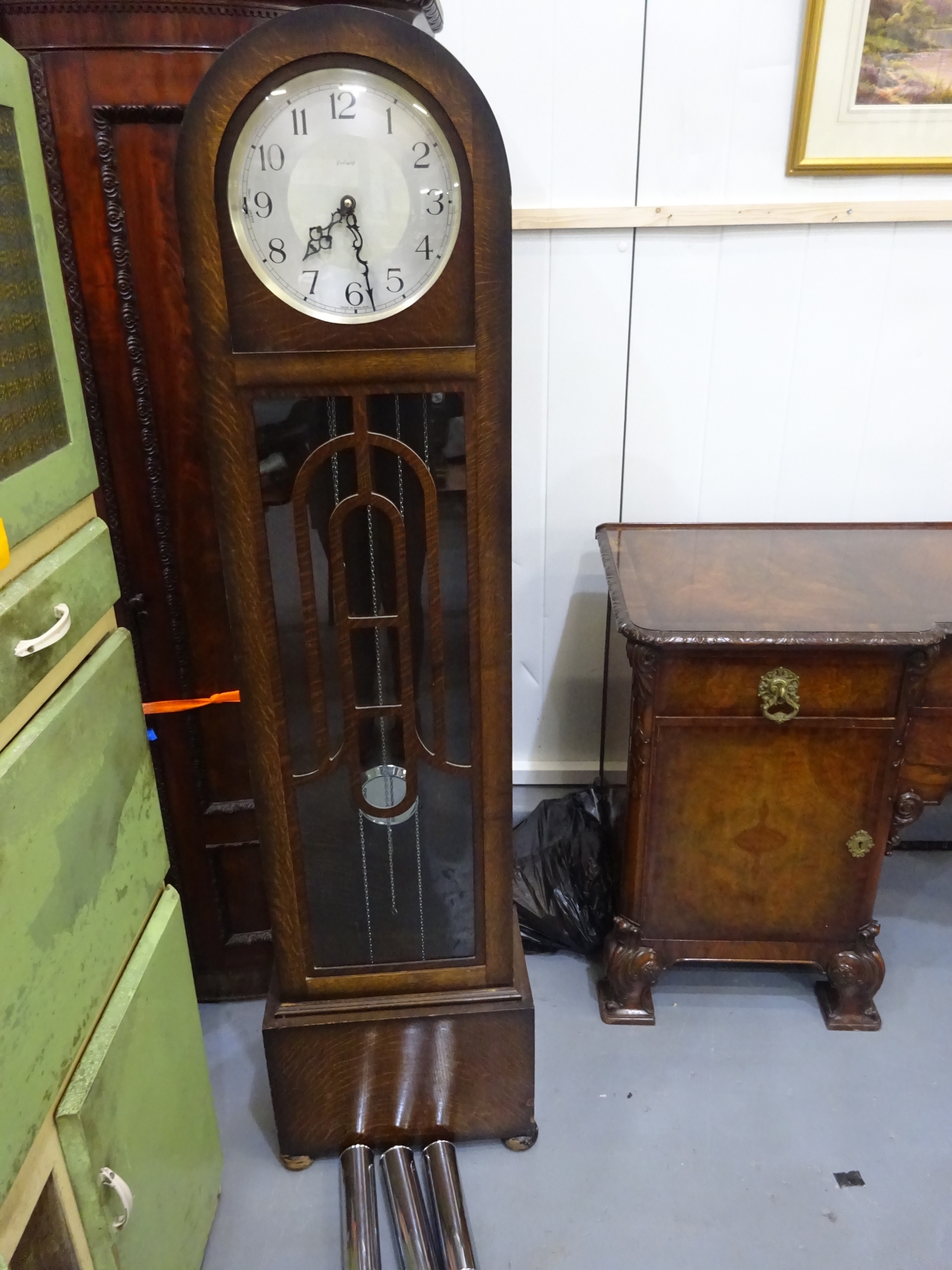 Enfield Art Deco Style Oak Grandfather Clock with weight