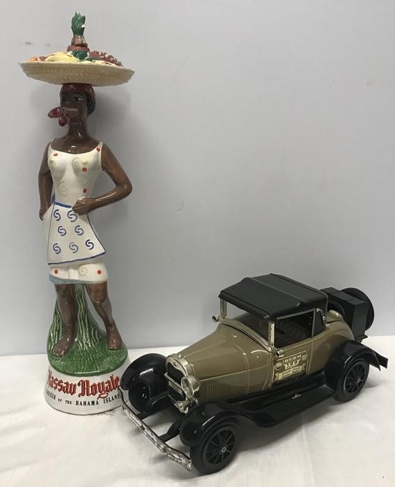 Novelty decanters, Beau Kentucky Bourbon Whisky motor car and Nassau