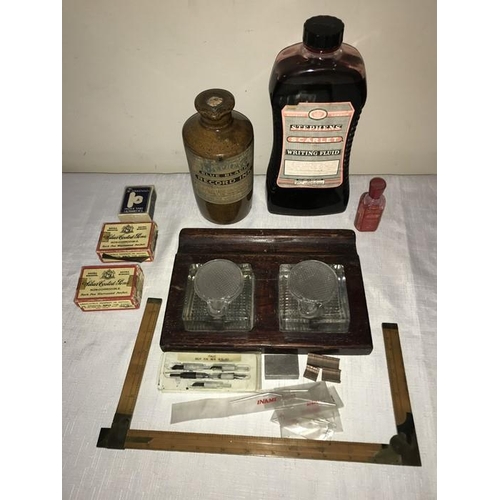 1205 - Vintage office memorabilia to include bottle of Stephens Scarlett writing fluid, Blue Black record i... 