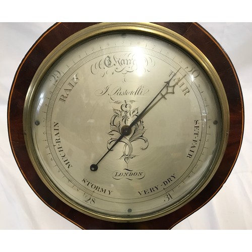 936 - A fine quality 18thC single dial mercuried mahogany barometer by J.Pastorelli London. 95cms h x 27cm... 