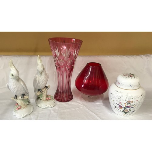 21 - A mixed selection to include a cranberry glass goblet 20cms h, a cut glass vase 30cms h, a  pair of ... 