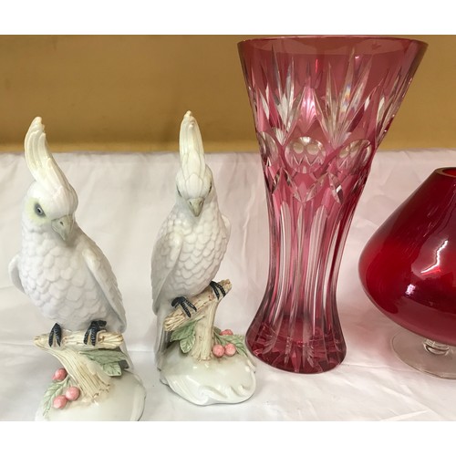 21 - A mixed selection to include a cranberry glass goblet 20cms h, a cut glass vase 30cms h, a  pair of ... 