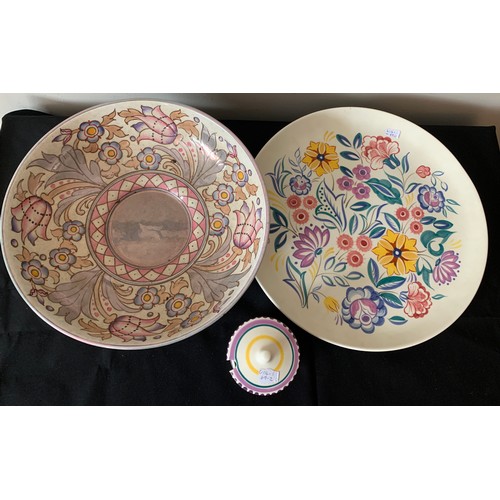 36 - Poole pottery plate 34cms d and jam pot together with a Charlotte Rhead bowl.