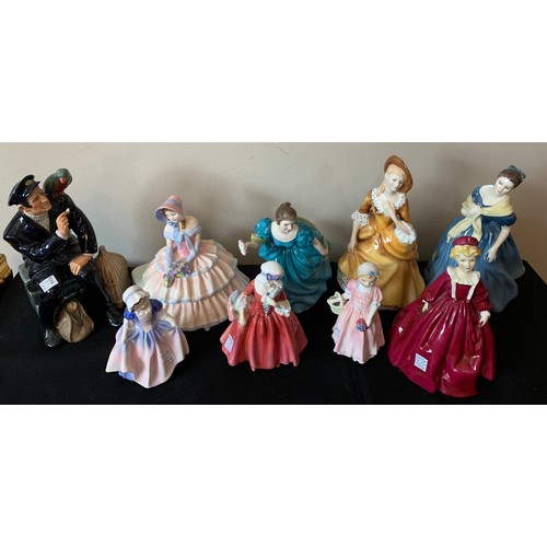 48 - Eight Royal Doulton figurines including Shore Leave HN2254, Day Dreams HN143, Rhapsody HN2267, Adrie... 