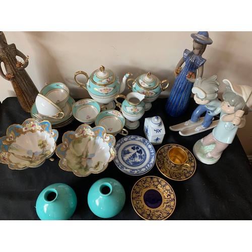 51 - Ceramics including Noritake coffee service, 2 small blue/white plates, two Elsi Bourelius Swedish po... 