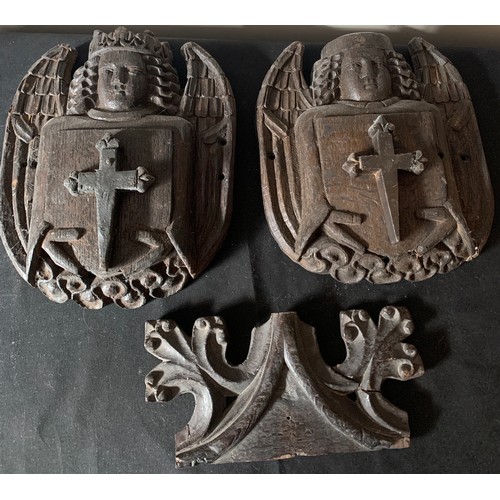 622 - Three pieces 19thC or earlier carvings, believed to have been pew ends retrieved from an abbey that ... 
