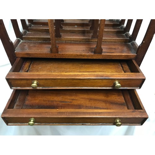 1263 - A reproduction mahogany Canterbury, 2 drawers. 46cms w x 55cms h x 37cms d.