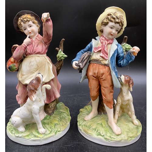 60 - A selection of Continental ceramics to include two pairs of figurines one of ladies with cherubs 22c... 