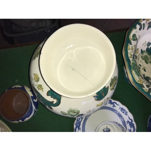 55 - A Mason's green Chartreuse pedestal bowl 15cms h, large ginger jar 24cms h, 2 x Booths Dragon patter... 
