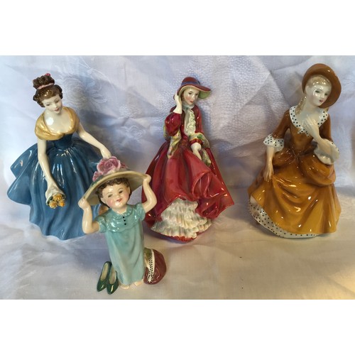 47 - A Royal Doulton figurine collection of four. Melanie HN 2271, 20cms h, Top O' the Hill HN 1334, Sand... 