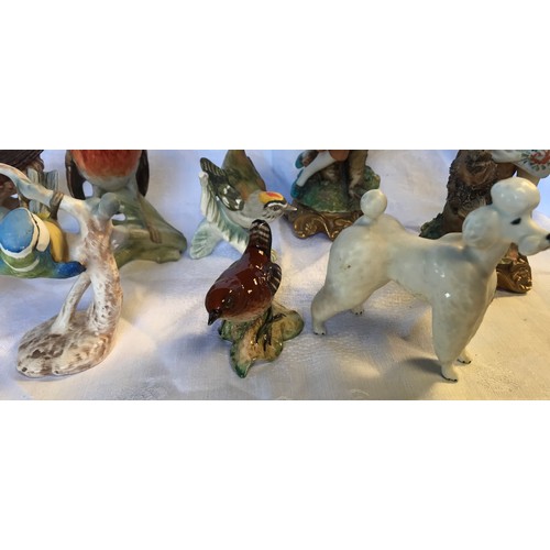 49 - Collection of 6 Goebel bird figurines, one Beswick Wren, one Beswick Poodle and pair of Capodimonte ... 