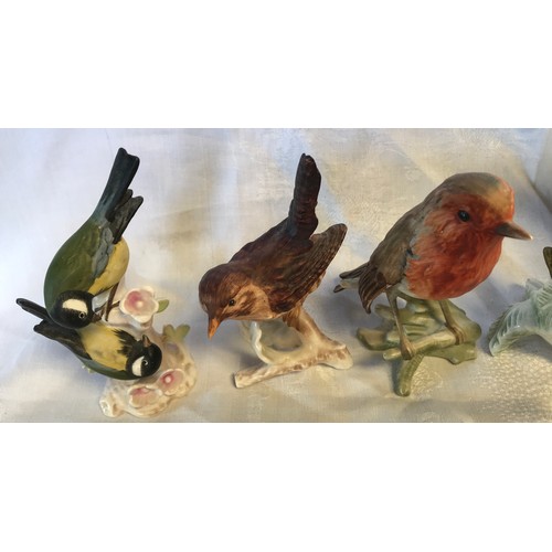49 - Collection of 6 Goebel bird figurines, one Beswick Wren, one Beswick Poodle and pair of Capodimonte ... 