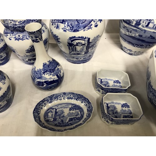 32 - Spode Italian blue and white ware to include lidded jars 22cms, 19cms, 2 x 14cmsh, tall vase 26cms h... 