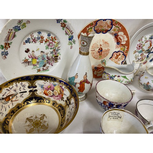 16 - An assortment of mostly 19thC ceramics to include cups, saucers, plates, jugs etc. All a/f.