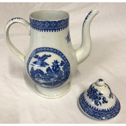 35 - Early Spode Creamware blue and white Coffee Pot - Buffalo pattern, 27cms high to top of lid x approx... 