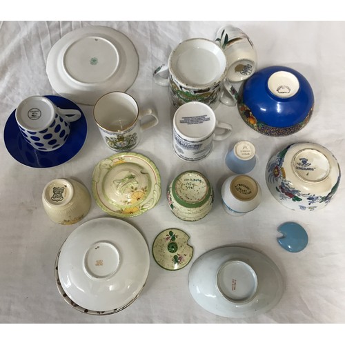48 - A selection of ceramics to include a double handled farmers mug with verse to side, Masons Souch sea... 