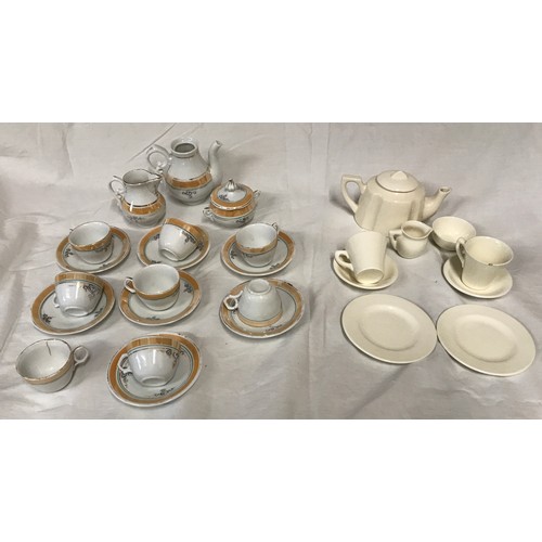 60 - Two children's tea sets, one brown and gilt rimmed 18 pieces and one white pottery 9 pieces tea for ... 