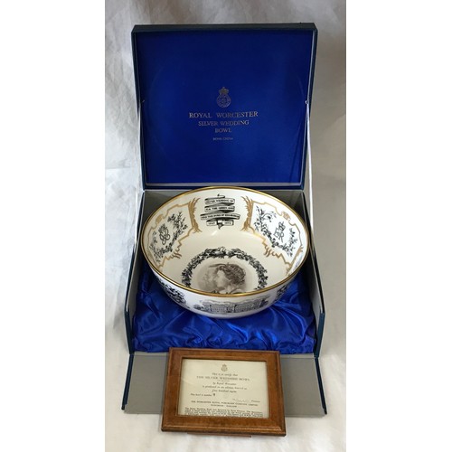 29 - A limited edition 9 of 500 Royal Worcester Silver Wedding bowl with plinth to commemorate the Silver... 