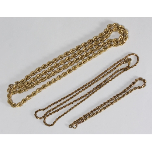 Three assorted 9ct gold rope-twist chains, gross weight appr...