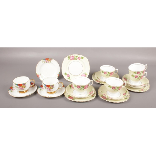 40 - Two part tea sets. To include two cups, and saucer and small plate in Carlton China in the 'Sunshine... 