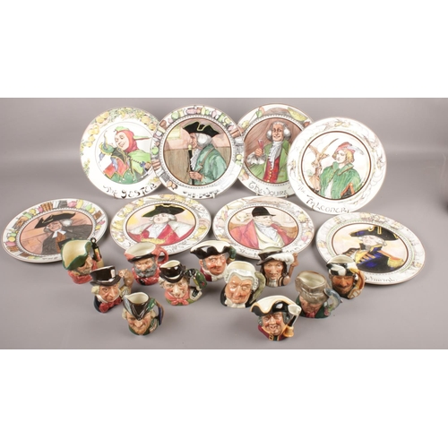 58 - A quantity of Royal Doulton character jugs and cabinet plates. Including Mine Host, Mad Hatter, The ... 
