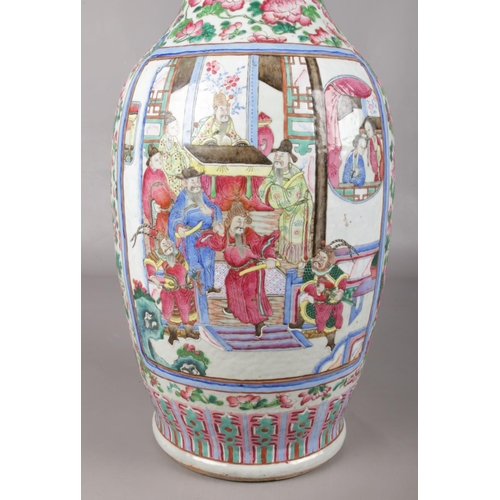 5 - A large 19th Century Chinese Canton Vase with off white ground and Famille rose decoration of a cour... 