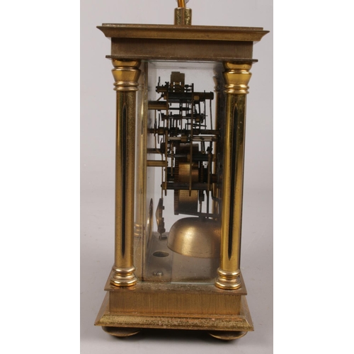 1 - A West German brass carriage clock. Movement stamped SSS, chiming on a bell.