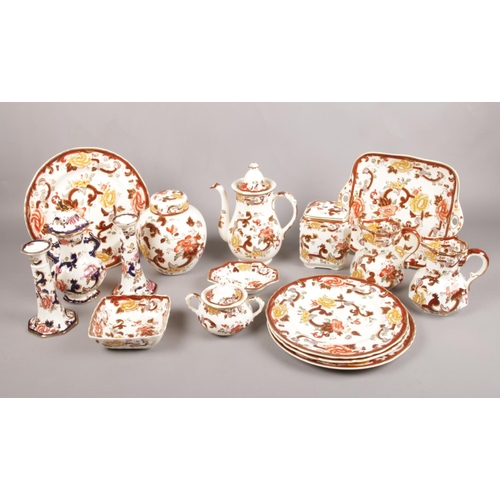 43 - Sixteen pieces of Mason's 'Brown Velvet & Mandalay' ceramics. To include teapot, candlesticks and ju... 