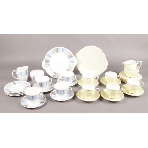 45 - A Shelley Aegean & Queen Anne part tea sets. To include cups, saucers, milk jug, sugar bowls and ser... 