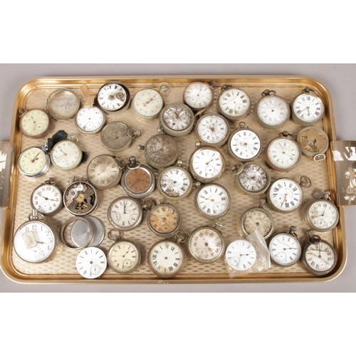 57 - A tray of pocket watches/pocket watch movements. Includes Goliath example, white metal, gun metal et... 