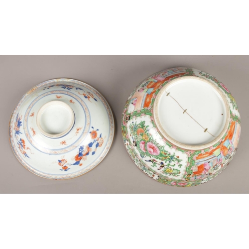 34 - A late 19th century Chinese bowl, along with an Imari pattern bowl.