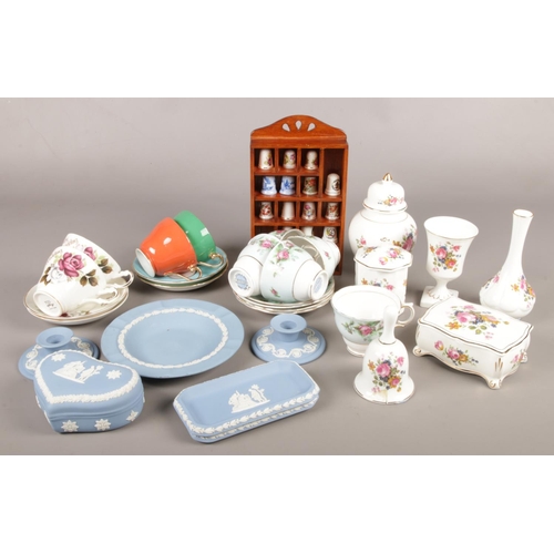 35 - A collection of ceramics. Includes Wedgwood Jasperware, bone china teawares, Croft China for the Tad... 