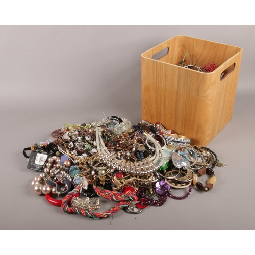 46 - A box of costume jewellery. beads, necklaces, bracelets etc