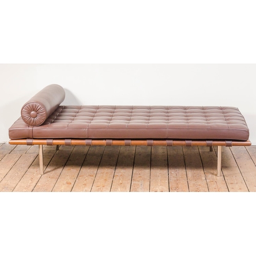 3 - A Knoll Barcelona day bed, fitted with brown leather piped cushion, after a 1969 design by Mies van ... 